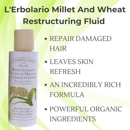 L'Erbolario Millet and Wheat Restructuring Fluid - Hair Serum for Stronger, Fuller Hair - 3.38 oz