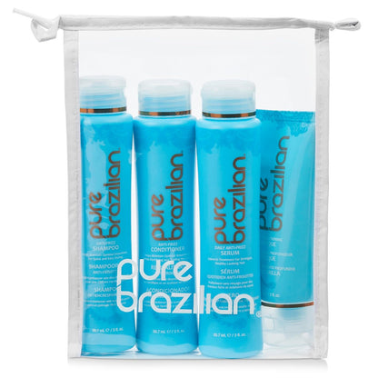 Pure Brazilian 4-Piece Essential Travel Size Kit: Anti-Frizz Shampoo, Conditioner, Serum & Masque Avelisse