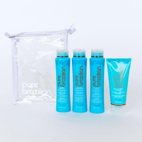 Pure Brazilian 4-Piece Essential Travel Size Kit: Anti-Frizz Shampoo, Conditioner, Serum & Masque Avelisse