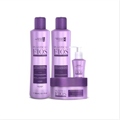 CADIVEU Home Care Line - Plastica Dos Fios Keratin Hair Smoothing Set (4 Piece): Brazilian Keratin Shampoo, Conditioner, Treatment Mask, Hair Primer Avelisse
