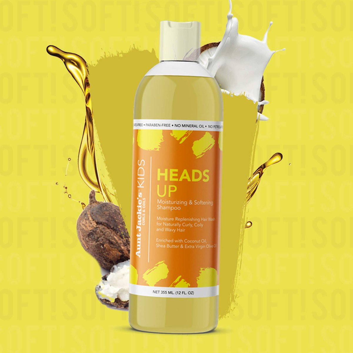 Aunt Jackie's Kids Heads Up Moisturizing & Hair Softening Shampoo for Curly, Coily & Wavy Hair, 12 oz Avelisse