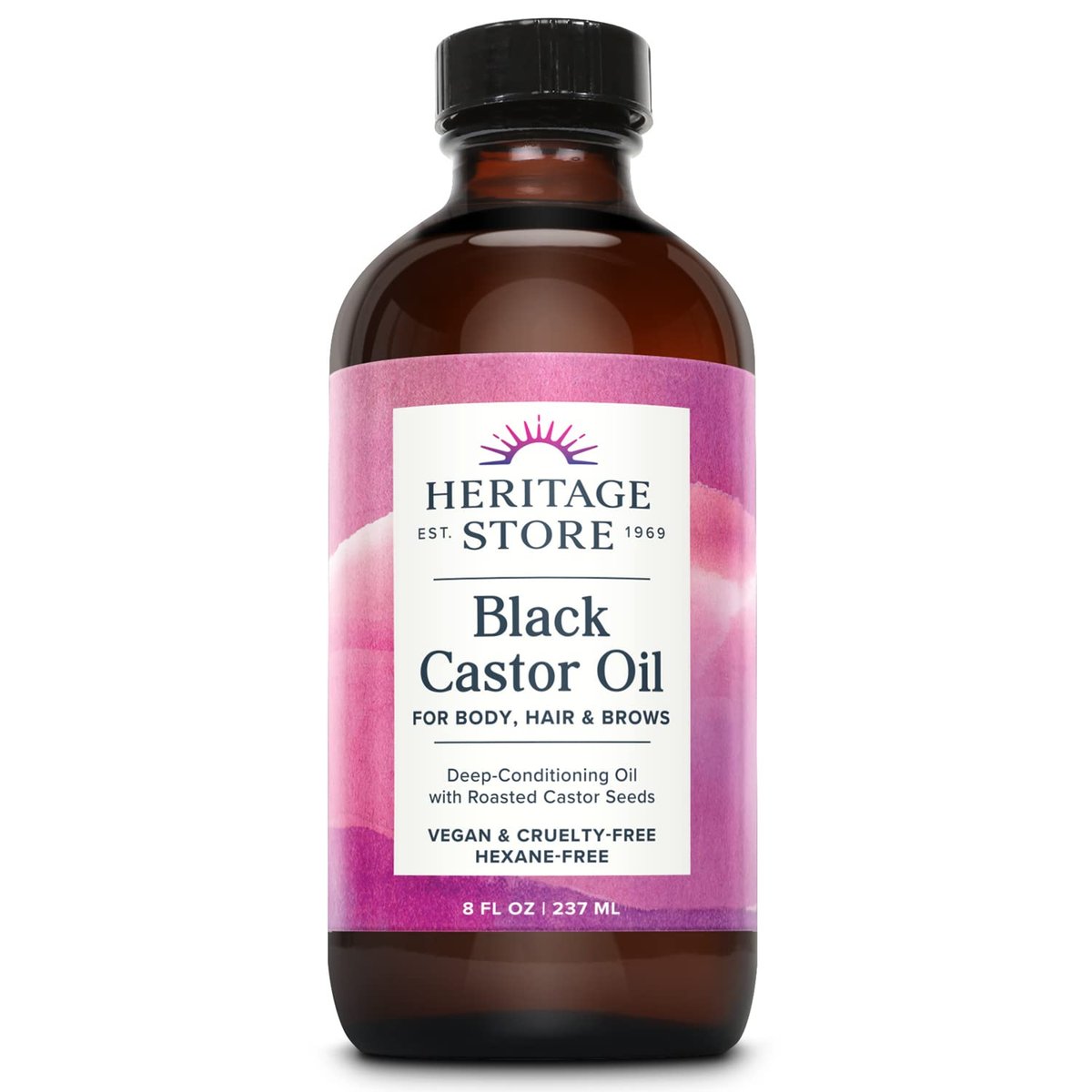 HERITAGE STORE Black Castor Oil Nourishing Hair Treatment - Deep Hydration for Hair, Skin, Lashes & Brows, Traditionally Roasted, Vegan, Hexane Free, 8oz Avelisse