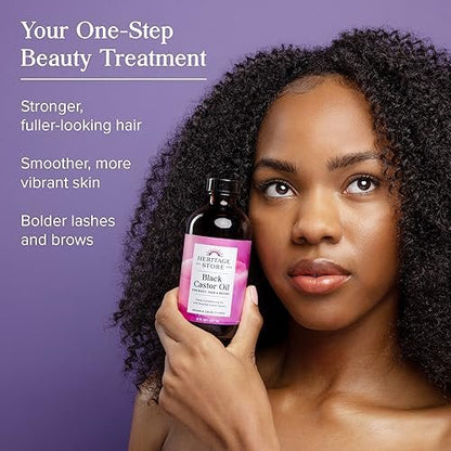 HERITAGE STORE Black Castor Oil Nourishing Hair Treatment - Deep Hydration for Hair, Skin, Lashes & Brows, Traditionally Roasted, Vegan, Hexane Free, 8oz Avelisse