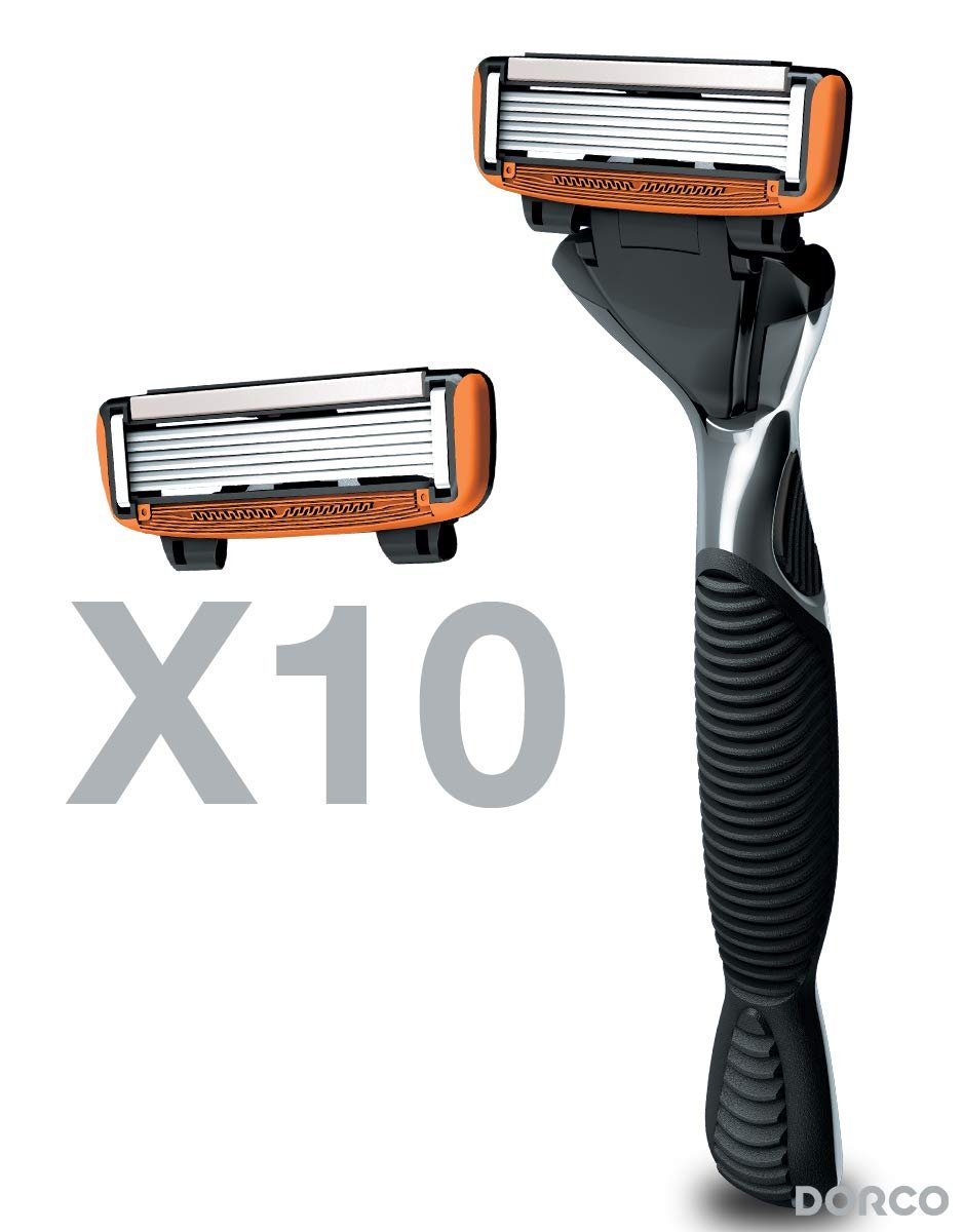 Dorco Pace 6 Six-Blade Razor System – 10 Cartridges + 1 Handle, Value Pack Avelisse