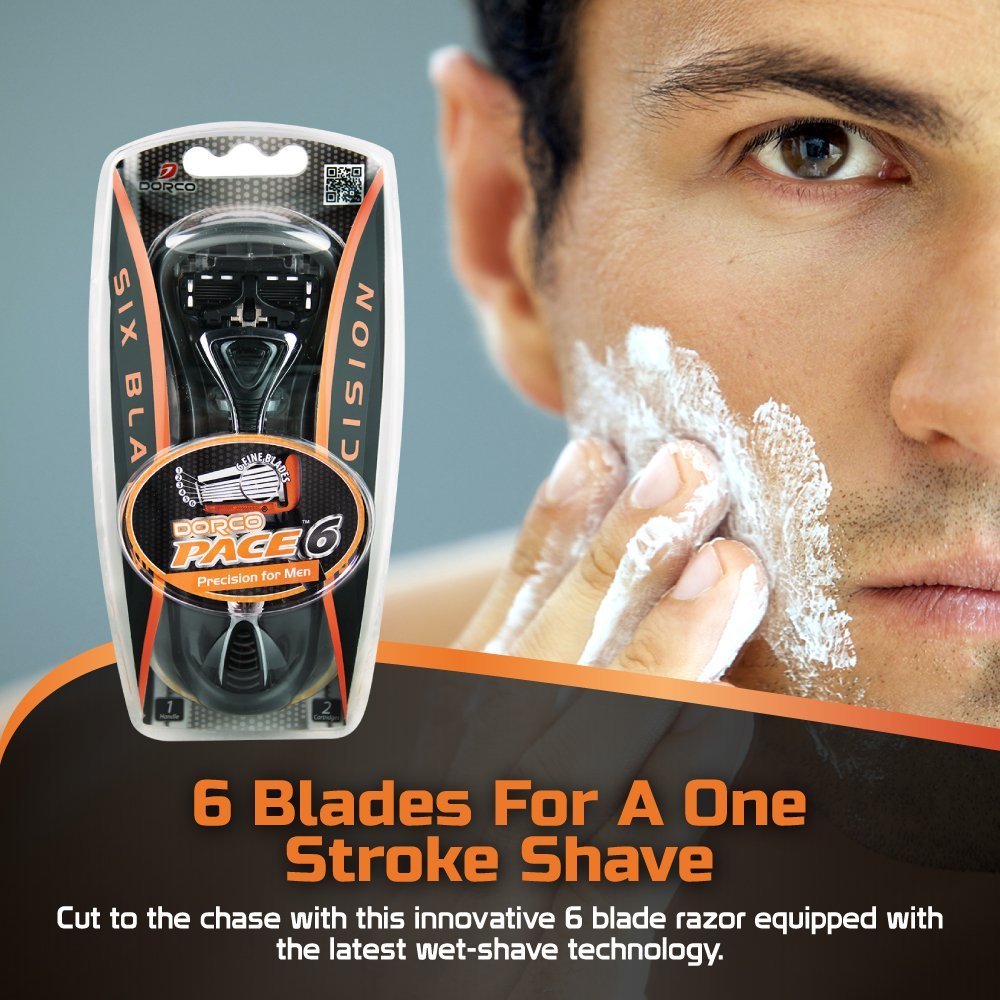 Dorco Pace 6 Six-Blade Razor System – 10 Cartridges + 1 Handle, Value Pack Avelisse