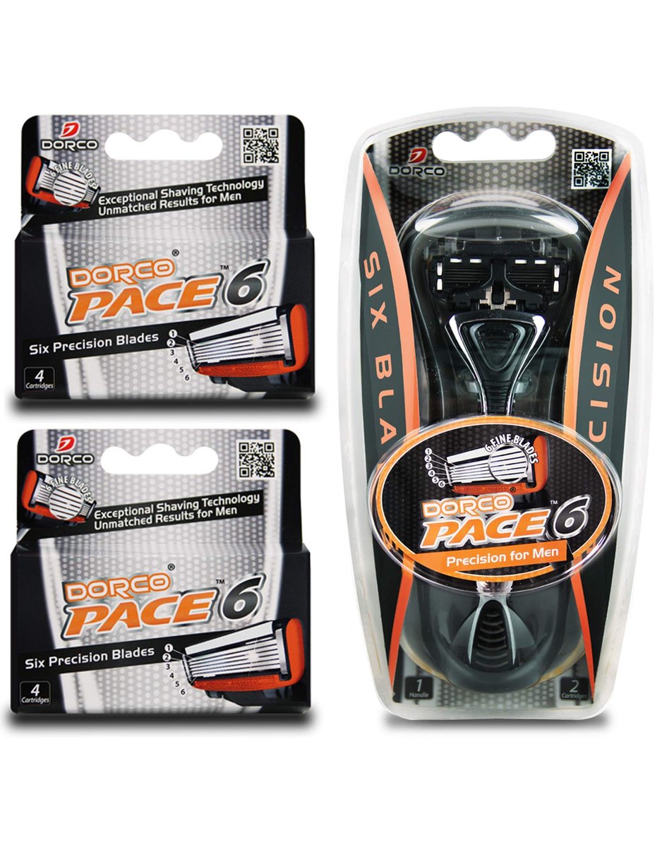 Dorco Pace 6 Six-Blade Razor System – 10 Cartridges + 1 Handle, Value Pack Avelisse