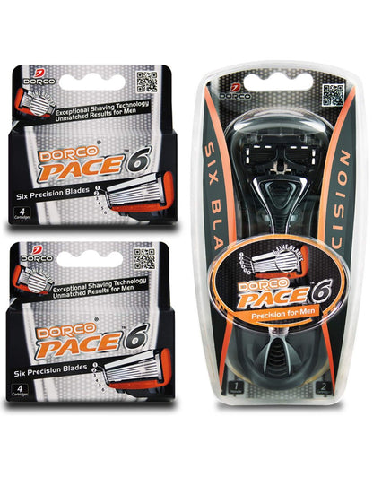 Dorco Pace 6 Six-Blade Razor System – 10 Cartridges + 1 Handle, Value Pack Avelisse