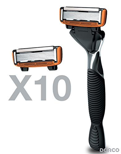Dorco Pace 6 Six-Blade Razor System – 10 Cartridges + 1 Handle, Value Pack Avelisse