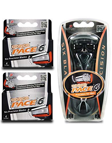 Dorco Pace 6 Six-Blade Razor System – 10 Cartridges + 1 Handle, Value Pack Avelisse