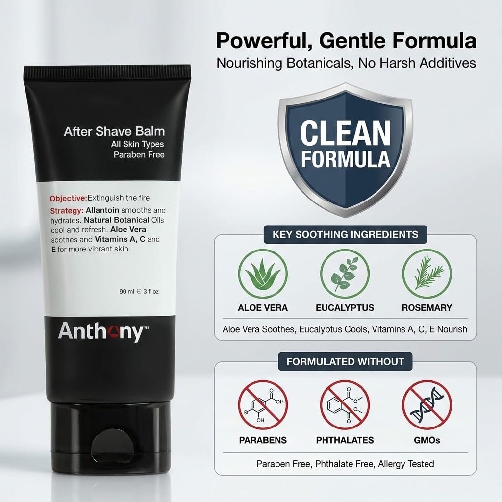 Anthony After Shave Balm for Men - Cooling & Hydrating Aftershave Lotion with Vitamins A, C & E, Aloe Vera & Botanical Extracts - Soothes, Moisturizes & Nourishes Skin, Reduces Razor Burn - 3 fl oz Avelisse