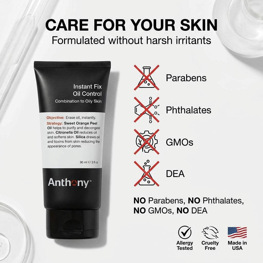 Anthony Instant Fix Oil Control for Men – Mattifying Lotion, Moisturizer & Pore Minimizer – Instantly Eliminates Shine, 3 Fl Oz Avelisse