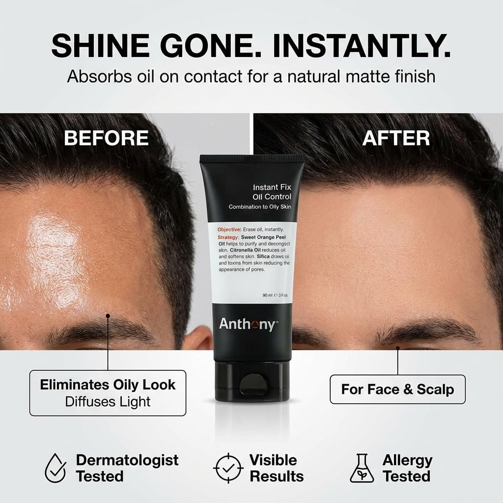 Anthony Instant Fix Oil Control for Men – Mattifying Lotion, Moisturizer & Pore Minimizer – Instantly Eliminates Shine, 3 Fl Oz Avelisse