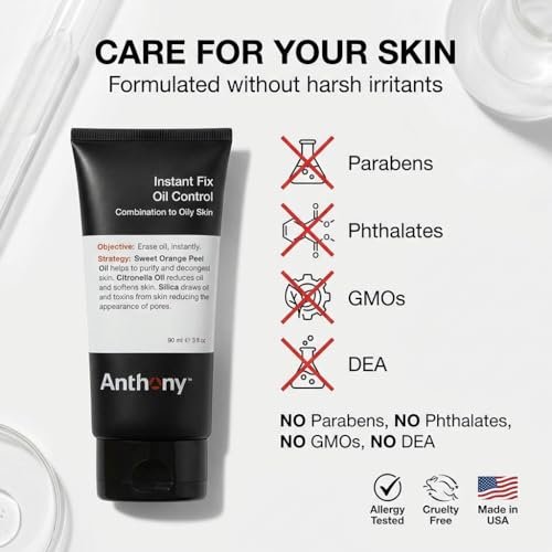 Anthony Instant Fix Oil Control for Men – Mattifying Lotion, Moisturizer & Pore Minimizer – Instantly Eliminates Shine, 3 Fl Oz Avelisse