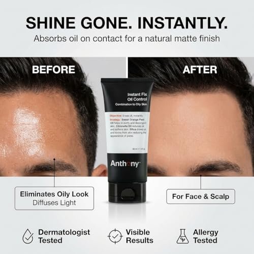 Anthony Instant Fix Oil Control for Men – Mattifying Lotion, Moisturizer & Pore Minimizer – Instantly Eliminates Shine, 3 Fl Oz Avelisse