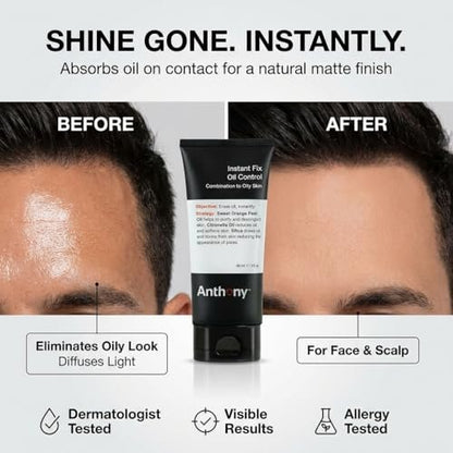 Anthony Instant Fix Oil Control for Men – Mattifying Lotion, Moisturizer & Pore Minimizer – Instantly Eliminates Shine, 3 Fl Oz Avelisse