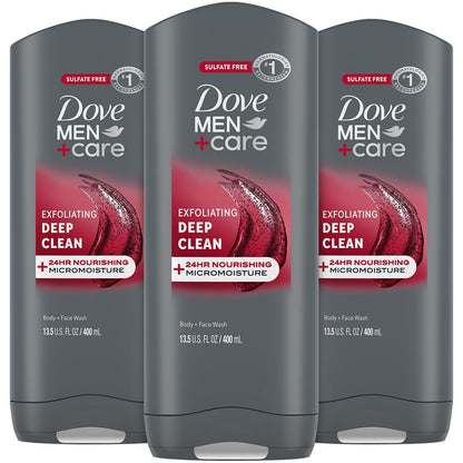 Dove Men+Care Body + Face Wash 3-Pack – Exfoliating Deep Clean with 24HR Nourishing MicroMoisture, Citrus & Cedarwood Scent, 13.5 Oz Each Avelisse