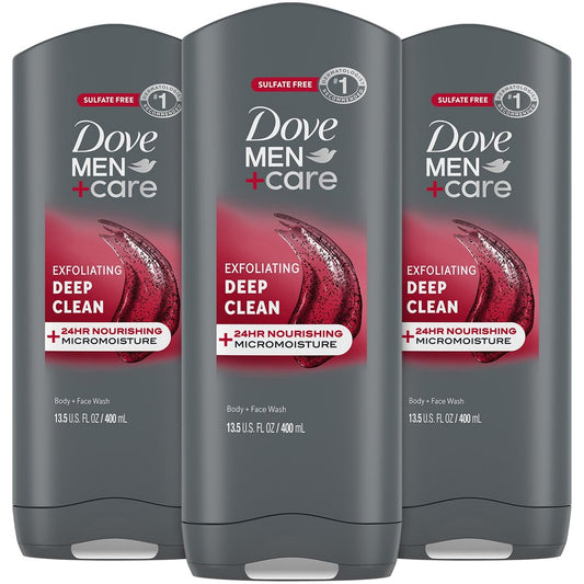 Dove Men+Care Body + Face Wash 3-Pack – Exfoliating Deep Clean with 24HR Nourishing MicroMoisture, Citrus & Cedarwood Scent, 13.5 Oz Each Avelisse