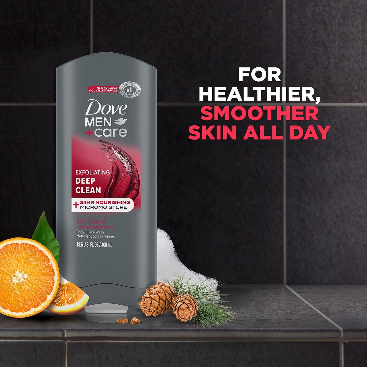Dove Men+Care Body + Face Wash 3-Pack – Exfoliating Deep Clean with 24HR Nourishing MicroMoisture, Citrus & Cedarwood Scent, 13.5 Oz Each Avelisse