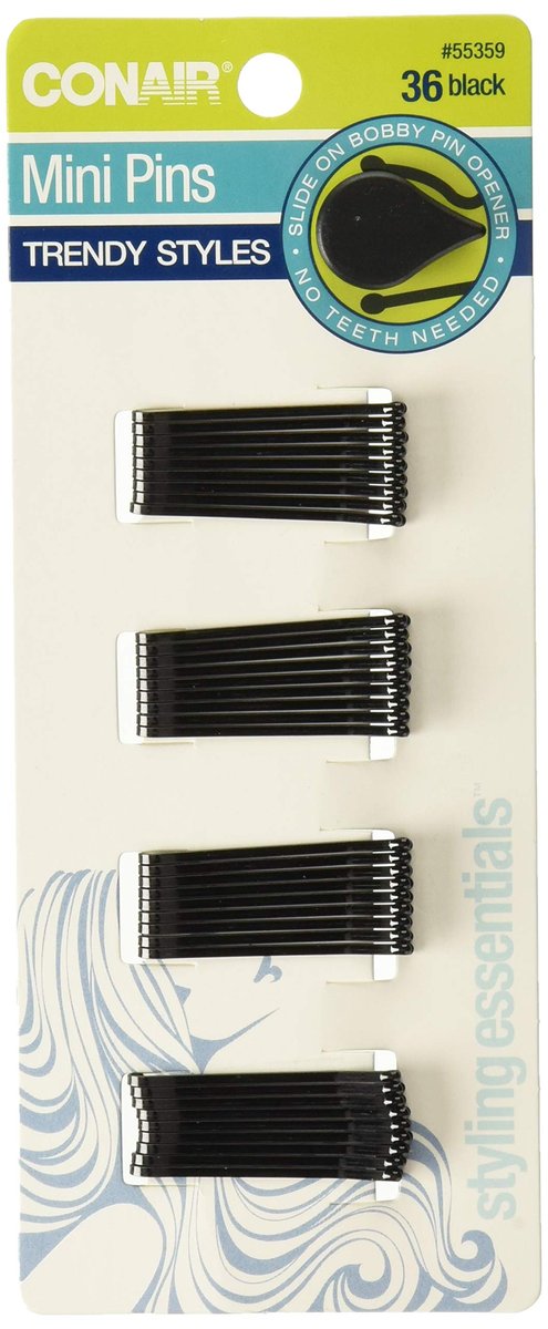 Conair Styling Essentials Mini Pins - 36 Count, Black Hair Clips for Styling & Sectioning