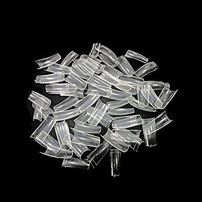VIVACE Natural Half Moon 550 Acrylic False Gel Nail Tips - 11 Sizes with Clear Plastic Case for Salon & Home Use