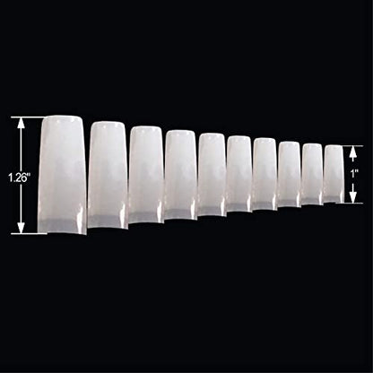 VIVACE Natural Half Moon 550 Acrylic False Gel Nail Tips - 11 Sizes with Clear Plastic Case for Salon & Home Use