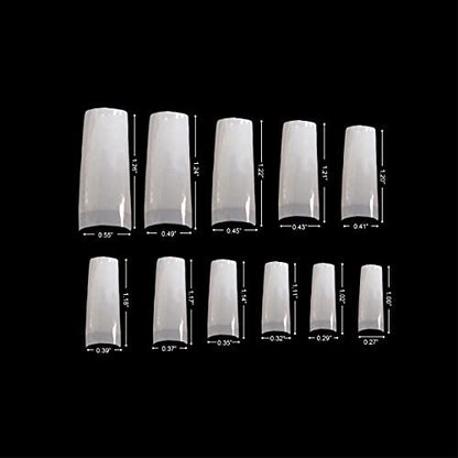 VIVACE Natural Half Moon 550 Acrylic False Gel Nail Tips - 11 Sizes with Clear Plastic Case for Salon & Home Use