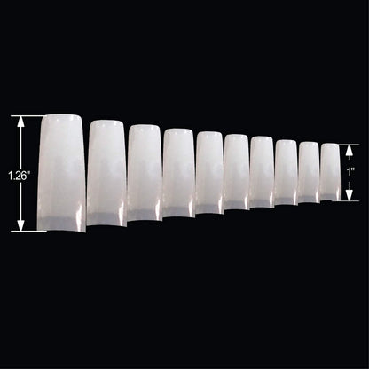 VIVACE Natural Half Moon 550 Acrylic False Gel Nail Tips - 11 Sizes with Clear Plastic Case for Salon & Home Use