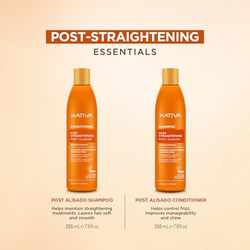 Kativa Post-Straightening Hair Care Kit – Salt-Free Shampoo & Conditioner with Vegetal Keratin & Hyaluronic Acid – Helps Prolong Straightening up to 18 Weeks – 7.6 Fl Oz Each Avelisse
