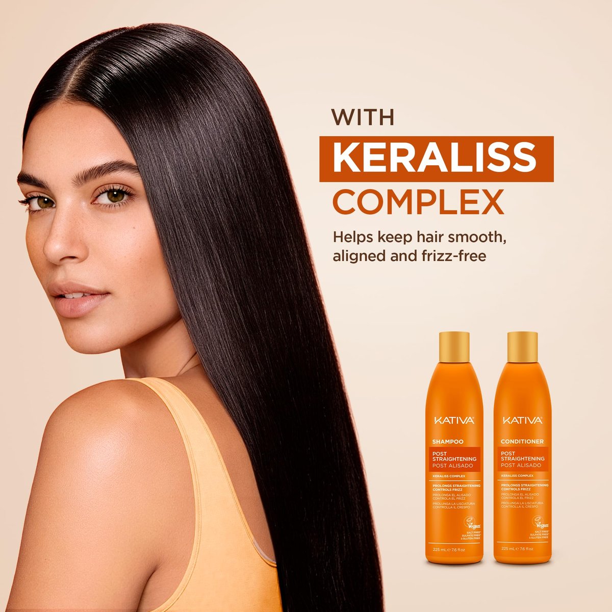 Kativa Post-Straightening Hair Care Kit – Salt-Free Shampoo & Conditioner with Vegetal Keratin & Hyaluronic Acid – Helps Prolong Straightening up to 18 Weeks – 7.6 Fl Oz Each Avelisse