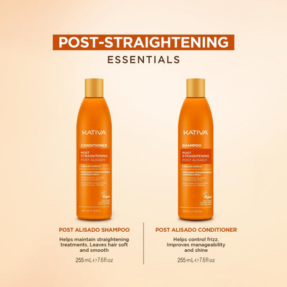 Kativa Post-Straightening Hair Care Kit – Salt-Free Shampoo & Conditioner with Vegetal Keratin & Hyaluronic Acid – Helps Prolong Straightening up to 18 Weeks – 7.6 Fl Oz Each Avelisse