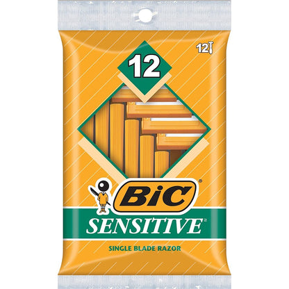 BIC Single Blade Sensitive Skin Shavers (Pack of 2, 12 Shavers Each) – 24 Total Razors Avelisse