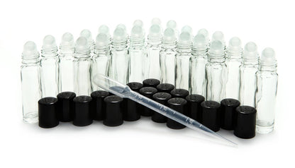Vivaplex 24 Clear 10 ml Glass Roll on Perfume Bottles with 3 ml Dropper Avelisse