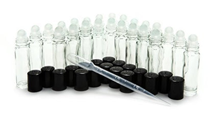 Vivaplex 24 Clear 10 ml Glass Roll on Perfume Bottles with 3 ml Dropper Avelisse