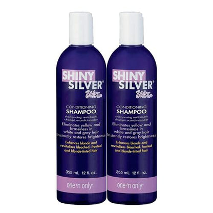 Shiny Silver Shampoo Ultra Conditioning 12 Ounce (354ml) (2 Pack) - Silver-Toning Purple Shampoo for Blonde, Silver, and Gray Hair Avelisse