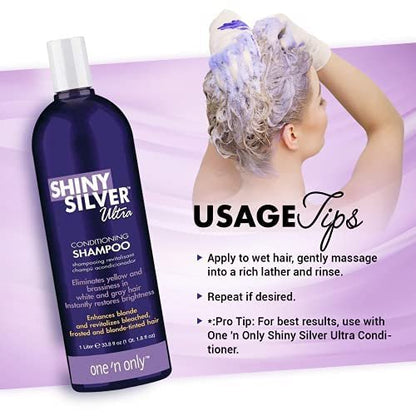 Shiny Silver Shampoo Ultra Conditioning 12 Ounce (354ml) (2 Pack) - Silver-Toning Purple Shampoo for Blonde, Silver, and Gray Hair Avelisse