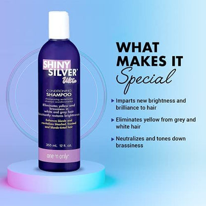 Shiny Silver Shampoo Ultra Conditioning 12 Ounce (354ml) (2 Pack) - Silver-Toning Purple Shampoo for Blonde, Silver, and Gray Hair Avelisse