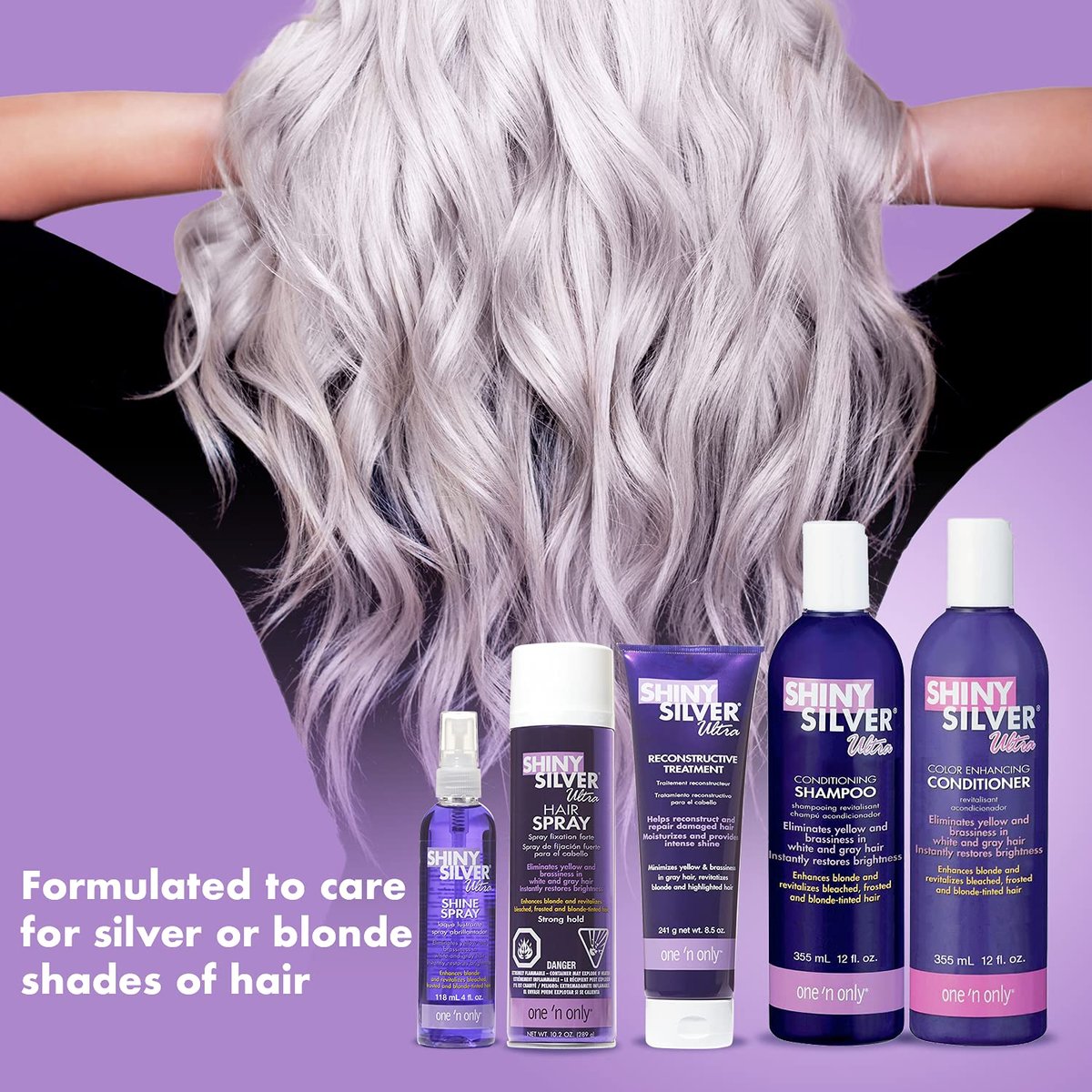 Shiny Silver Shampoo Ultra Conditioning 12 Ounce (354ml) (2 Pack) - Silver-Toning Purple Shampoo for Blonde, Silver, and Gray Hair Avelisse