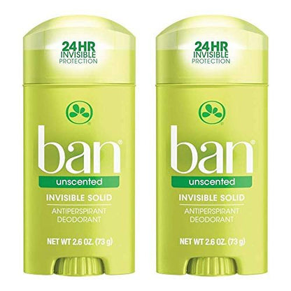 Ban Anti-Perspirant Deodorant Invisible Solid Unscented - 2.6 oz (Pack of 2) | Long-Lasting Odor & Wetness Protection