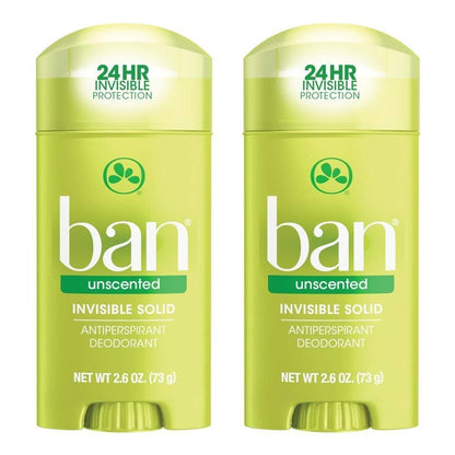 Ban Anti-Perspirant Deodorant Invisible Solid Unscented - 2.6 oz (Pack of 2) | Long-Lasting Odor & Wetness Protection