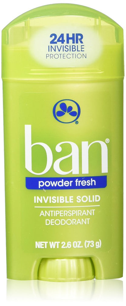 Ban Deodorant Invisible Solid Powder Fresh 2.6 Ounce (Pack of 2) - Antiperspirant & Deodorant for Men & Women