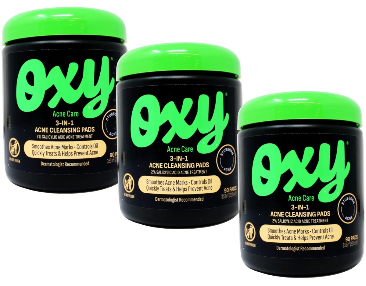 Oxy Maximum Action 3-in-1 Acne Medication Treatment Pads, 90 Count (Pack of 3) - Maximum Strength Salicylic Acid Pads for Face and Body - görsel 1
