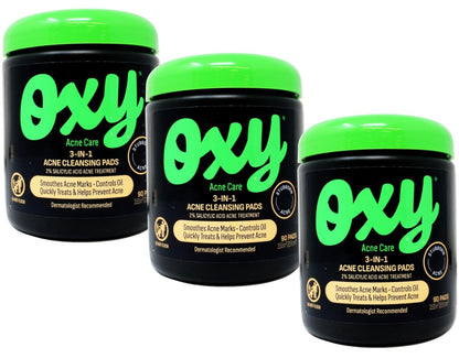 Oxy Maximum Action 3-in-1 Acne Medication Treatment Pads, 90 Count (Pack of 3) - Maximum Strength Salicylic Acid Pads for Face and Body