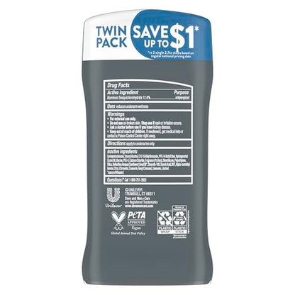 Dove Men+Care Antiperspirant Deodorant Stick Clean Comfort Twin Pack – 72-Hour Sweat & Odor Protection with 1/4 Moisturizing Cream, 2.7 oz Each
