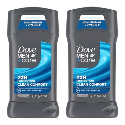 Dove Men+Care Antiperspirant Deodorant Stick Clean Comfort Twin Pack – 72-Hour Sweat & Odor Protection with 1/4 Moisturizing Cream, 2.7 oz Each