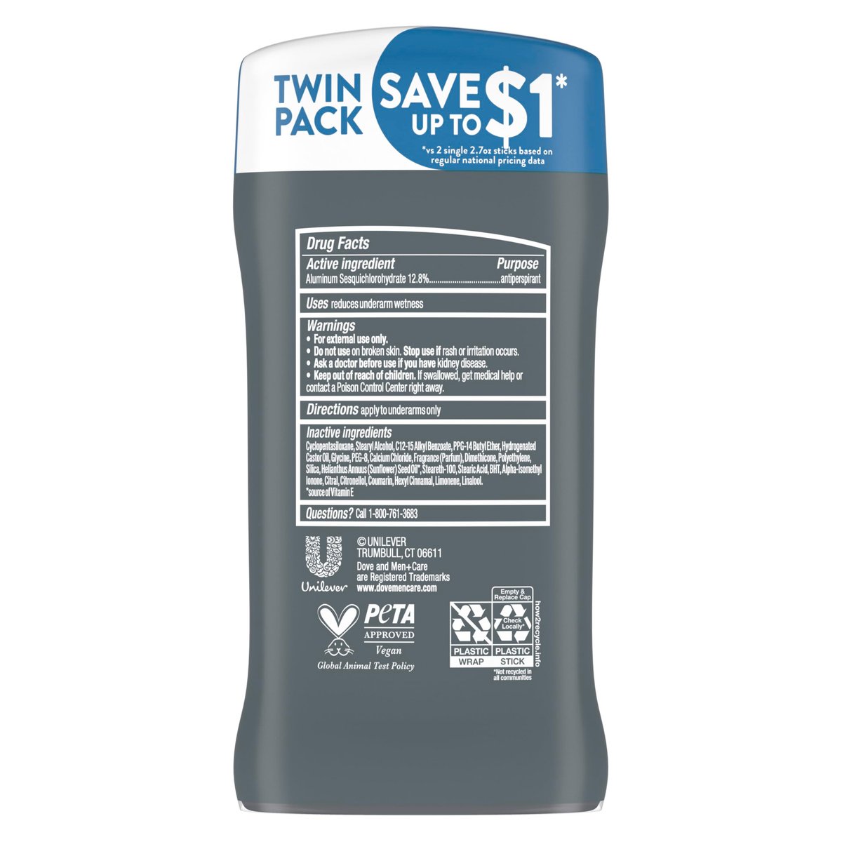 Dove Men+Care Antiperspirant Deodorant Stick Clean Comfort Twin Pack – 72-Hour Sweat & Odor Protection with 1/4 Moisturizing Cream, 2.7 oz Each - görsel 4