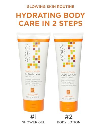 Andalou Naturals Vitalizing Body Lotion Mandarin Vanilla - Hydrating Daily Moisturizer for Dry Skin with Shea Butter, Cocoa Butter, Rose Hip Oil, Argan Oil & Aloe Vera - 8 fl oz - görsel 6