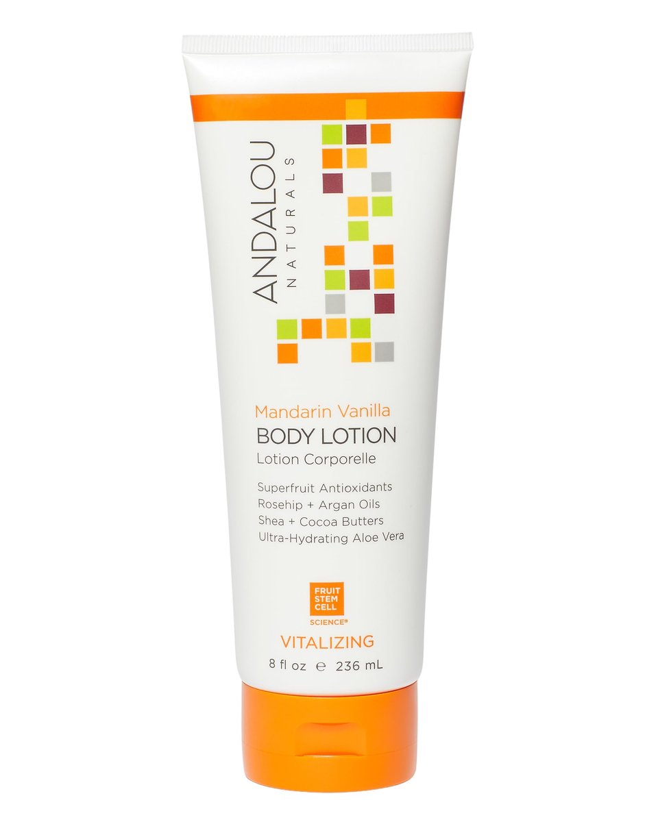 Andalou Naturals Vitalizing Body Lotion Mandarin Vanilla - Hydrating Daily Moisturizer for Dry Skin with Shea Butter, Cocoa Butter, Rose Hip Oil, Argan Oil & Aloe Vera - 8 fl oz - görsel 1