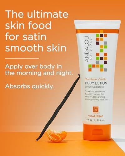 Andalou Naturals Vitalizing Body Lotion Mandarin Vanilla - Hydrating Daily Moisturizer for Dry Skin with Shea Butter, Cocoa Butter, Rose Hip Oil, Argan Oil & Aloe Vera - 8 fl oz - görsel 8