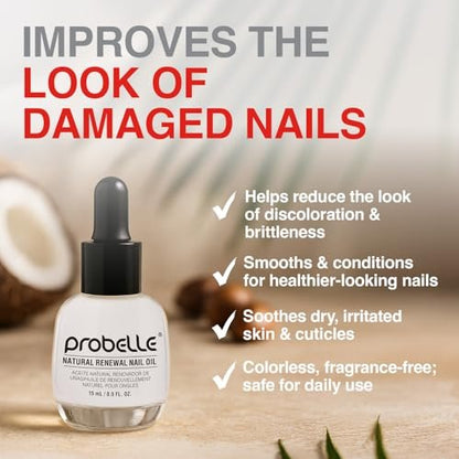 Probelle Natural Renewal Nail Oil – Restore Discolored & Damaged Nails, Clear Topical Solution, 0.5 oz Avelisse