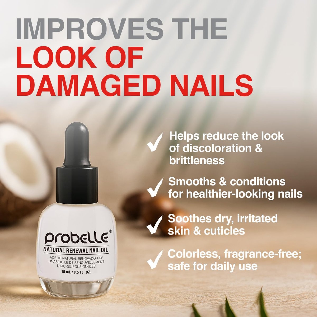 Probelle Natural Renewal Nail Oil – Restore Discolored & Damaged Nails, Clear Topical Solution, 0.5 oz Avelisse